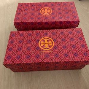 2 Tory Burch shoe boxes in signature pattern